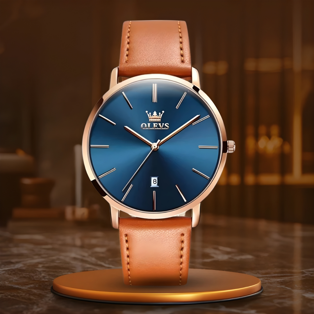Leather Band Car Date Watch