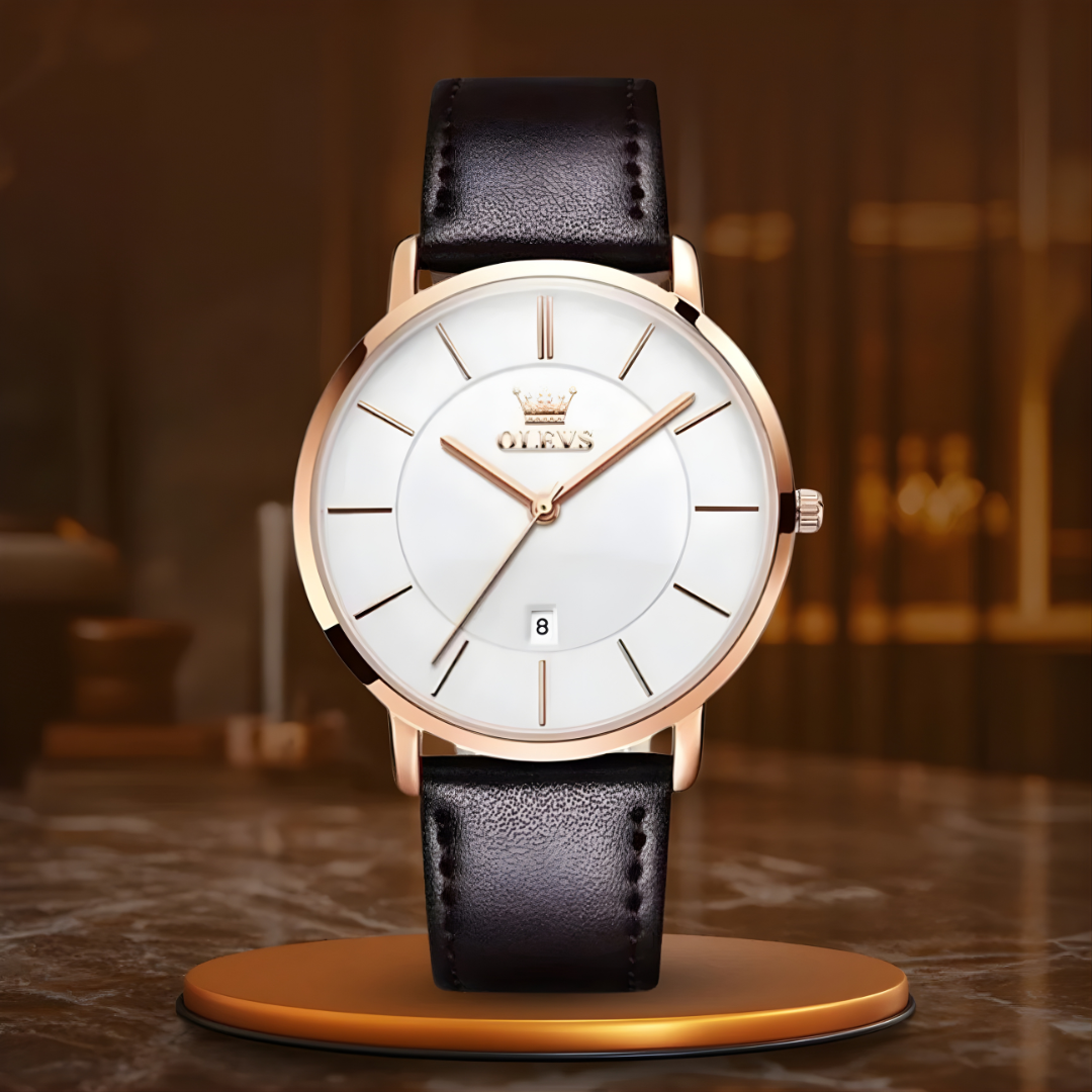 Leather Band Car Date Watch