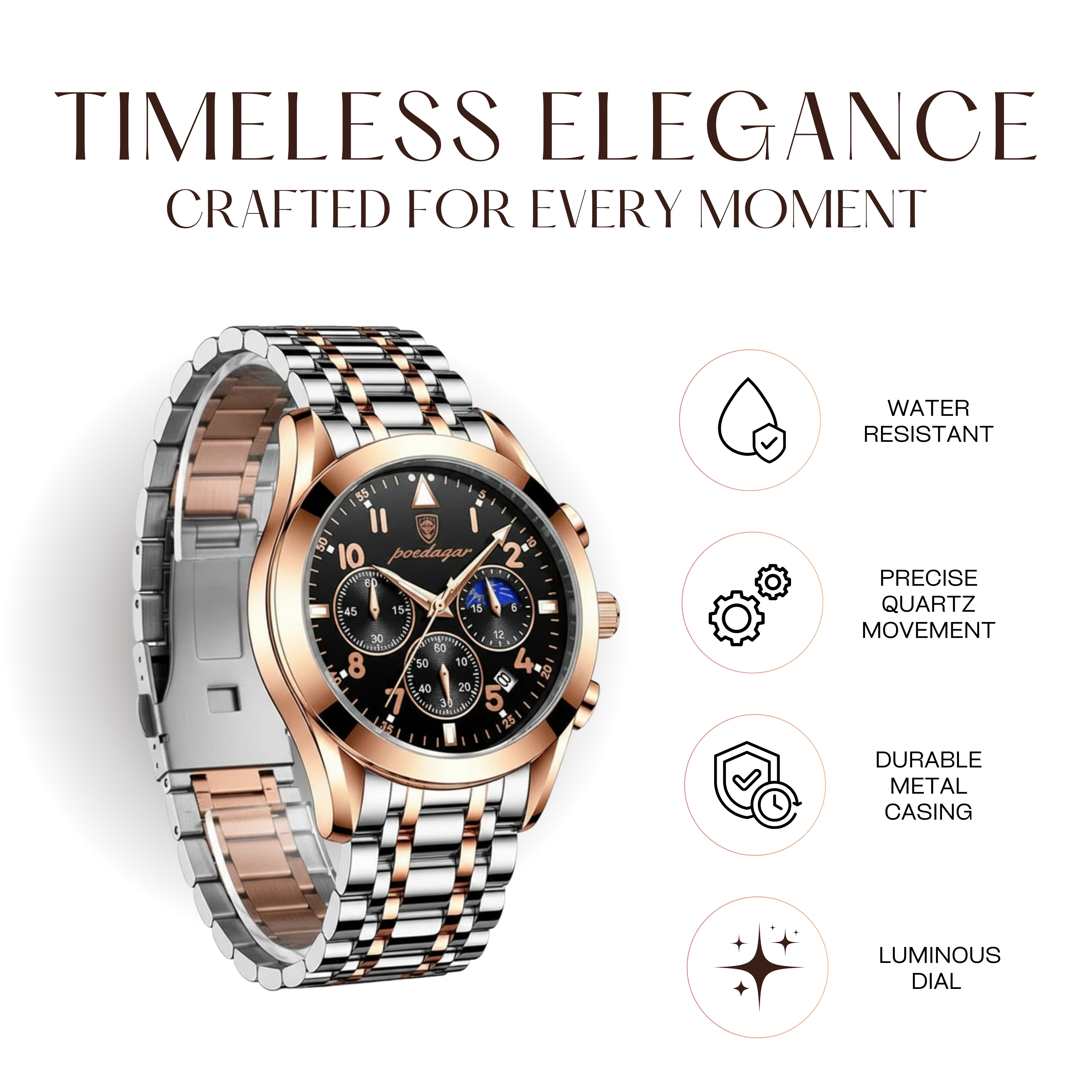 Edward Watches – Polished Steel Quartz Watch for Men