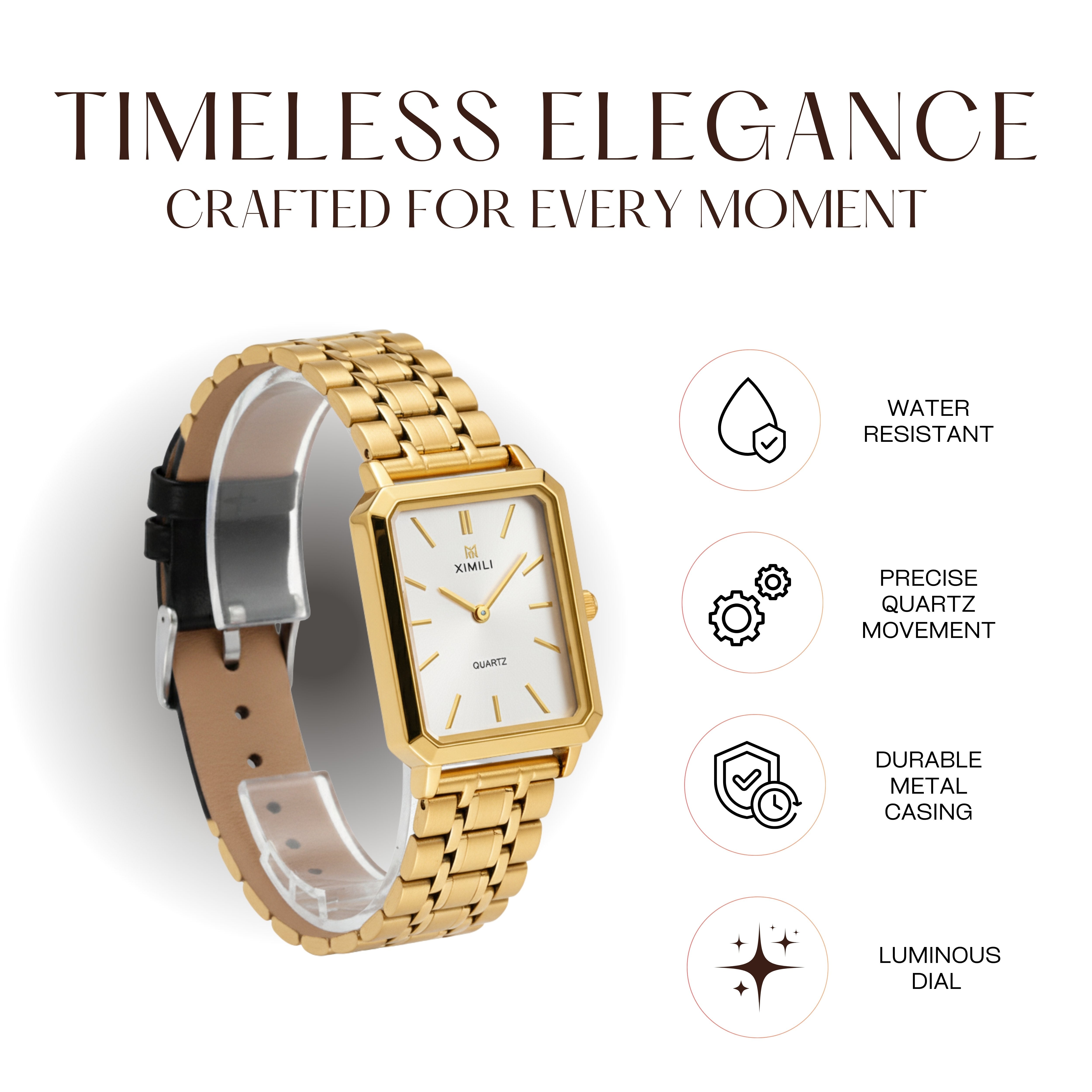 Edward Watches – Gold Plated Quartz Watch with Square Dial for Women