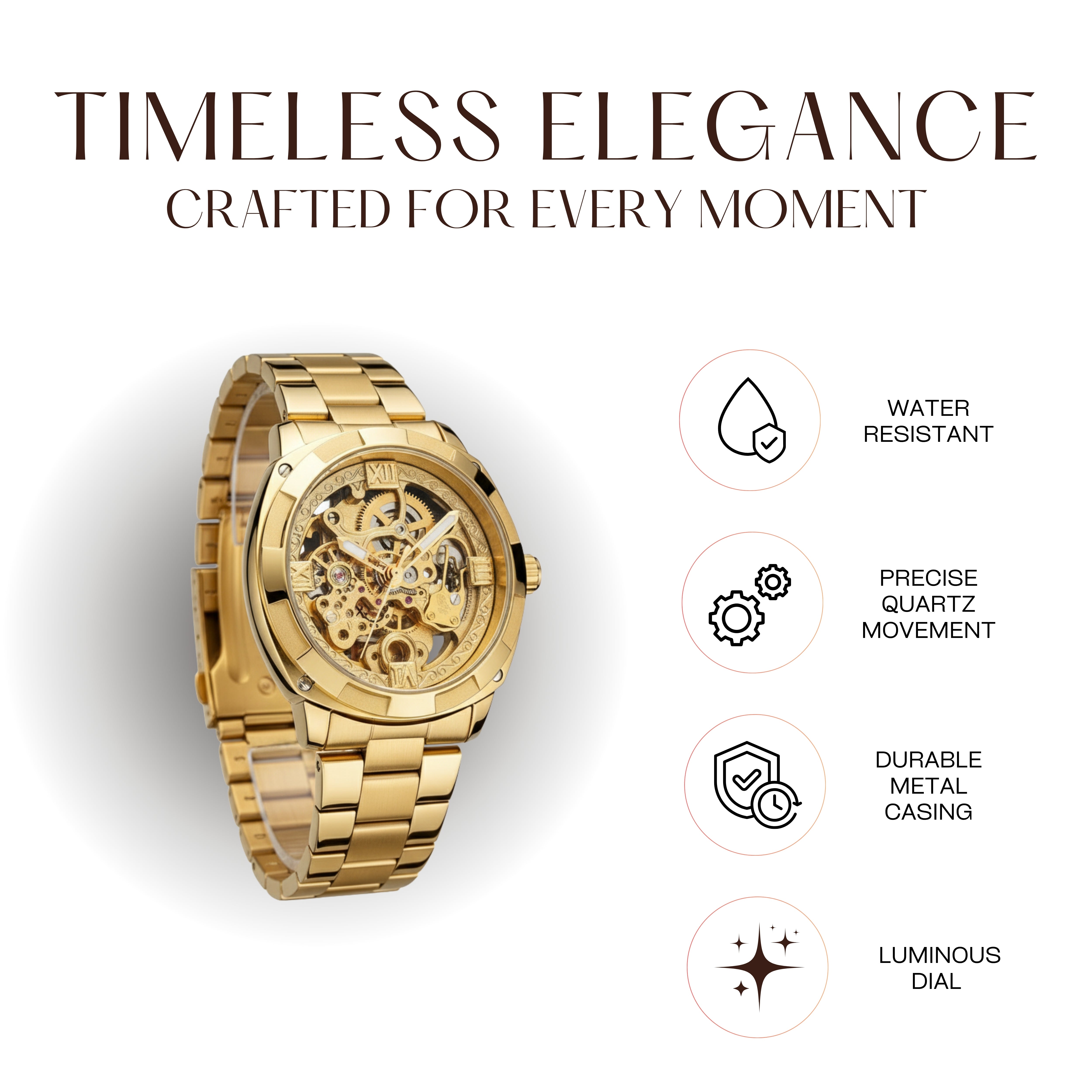 Edward Watches – Skeleton Transparent Quartz Watch for Men