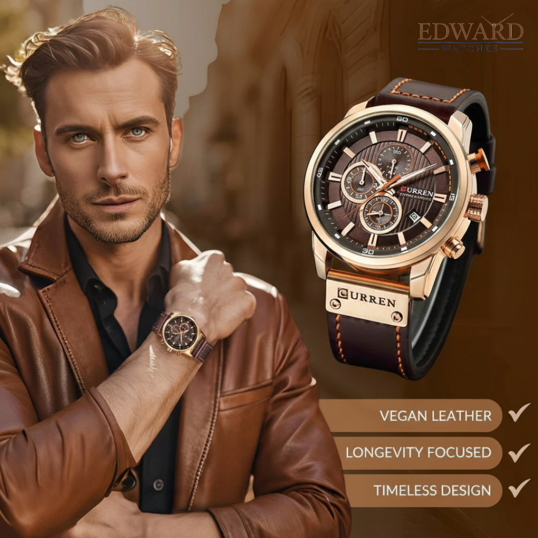 Elegant Quartz Watch with Leather Band