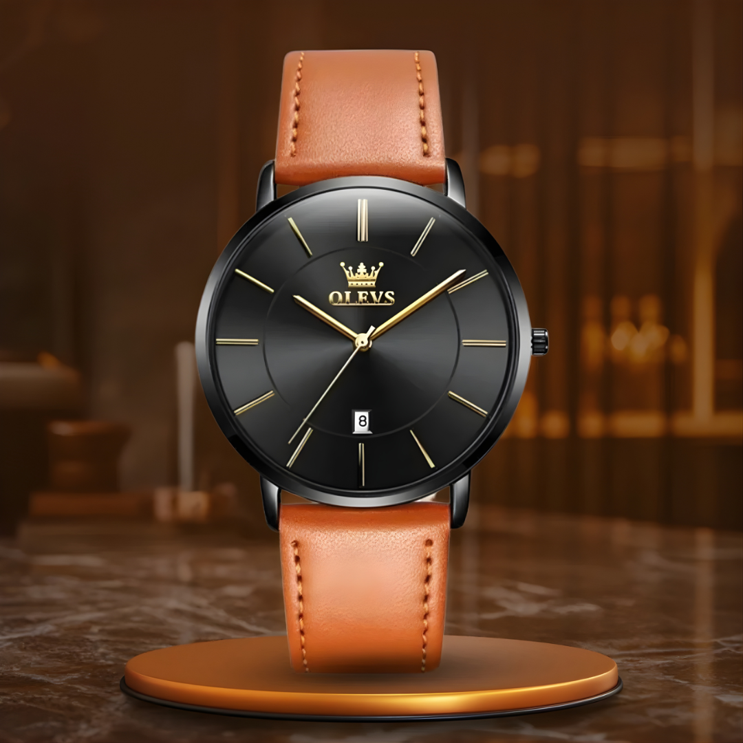 Leather Band Car Date Watch
