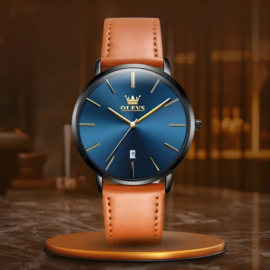Leather Band Car Date Watch