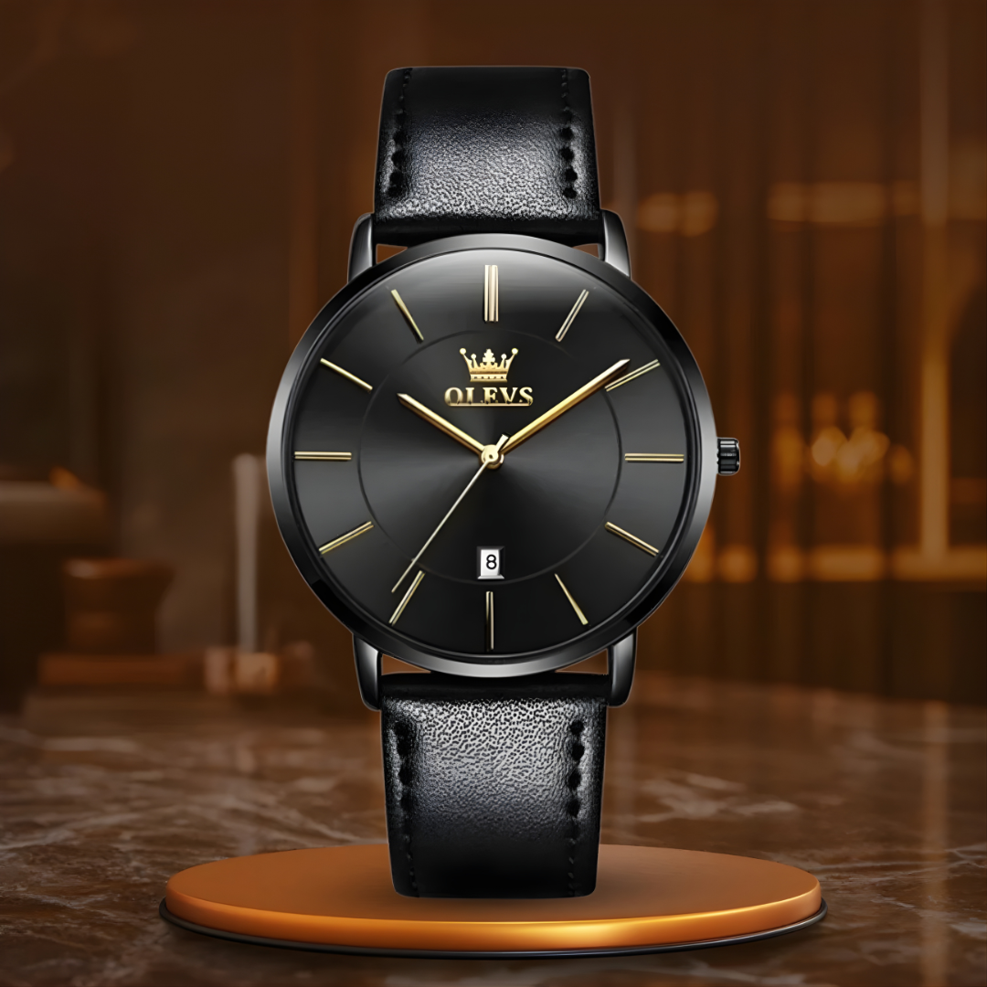 Leather Band Car Date Watch