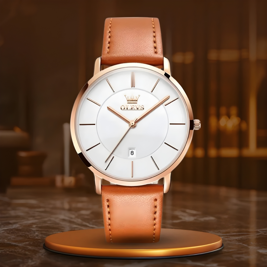 Leather Band Car Date Watch
