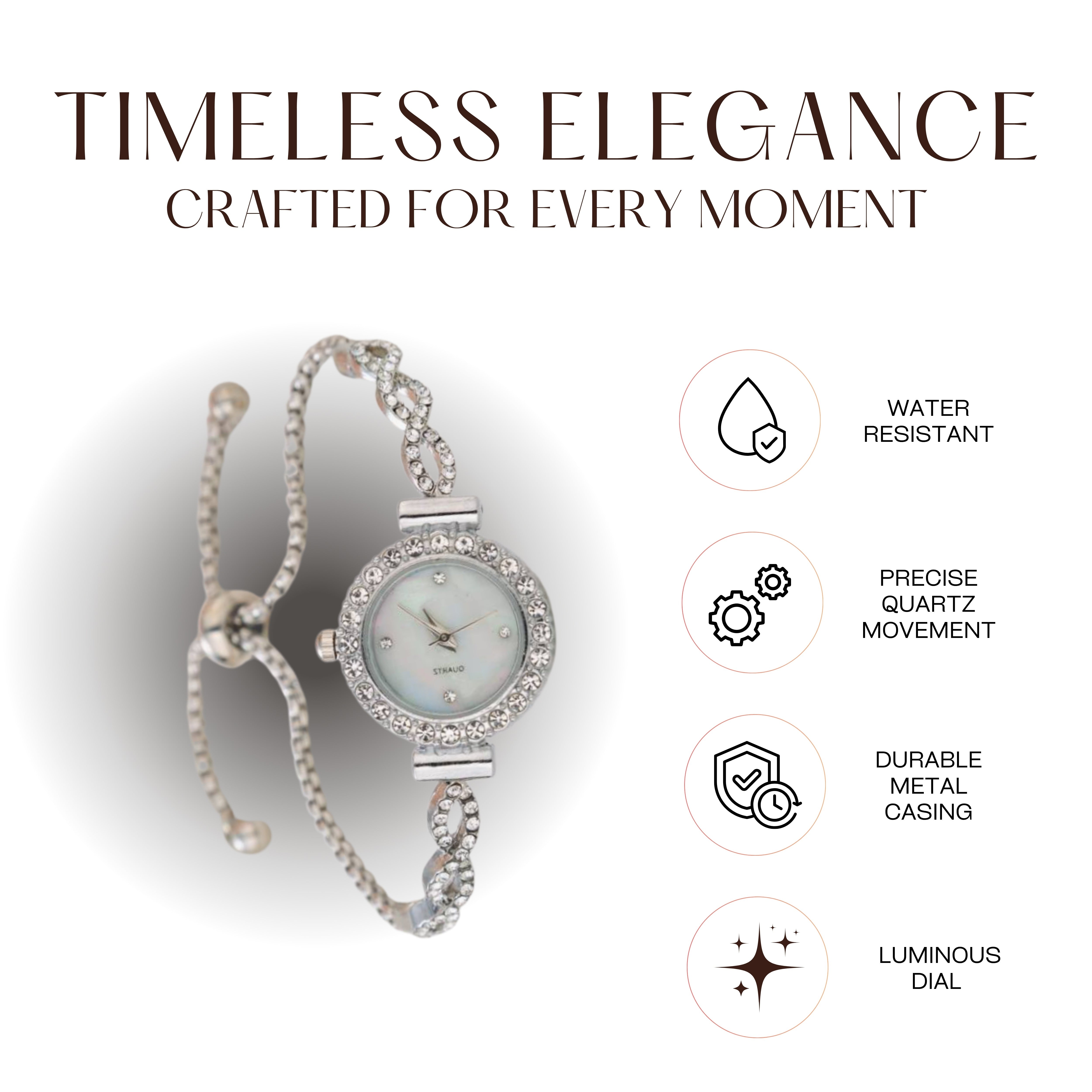 Edward Watches – Radiant Rhinestone Detail Quartz Bracelet Watch for Women