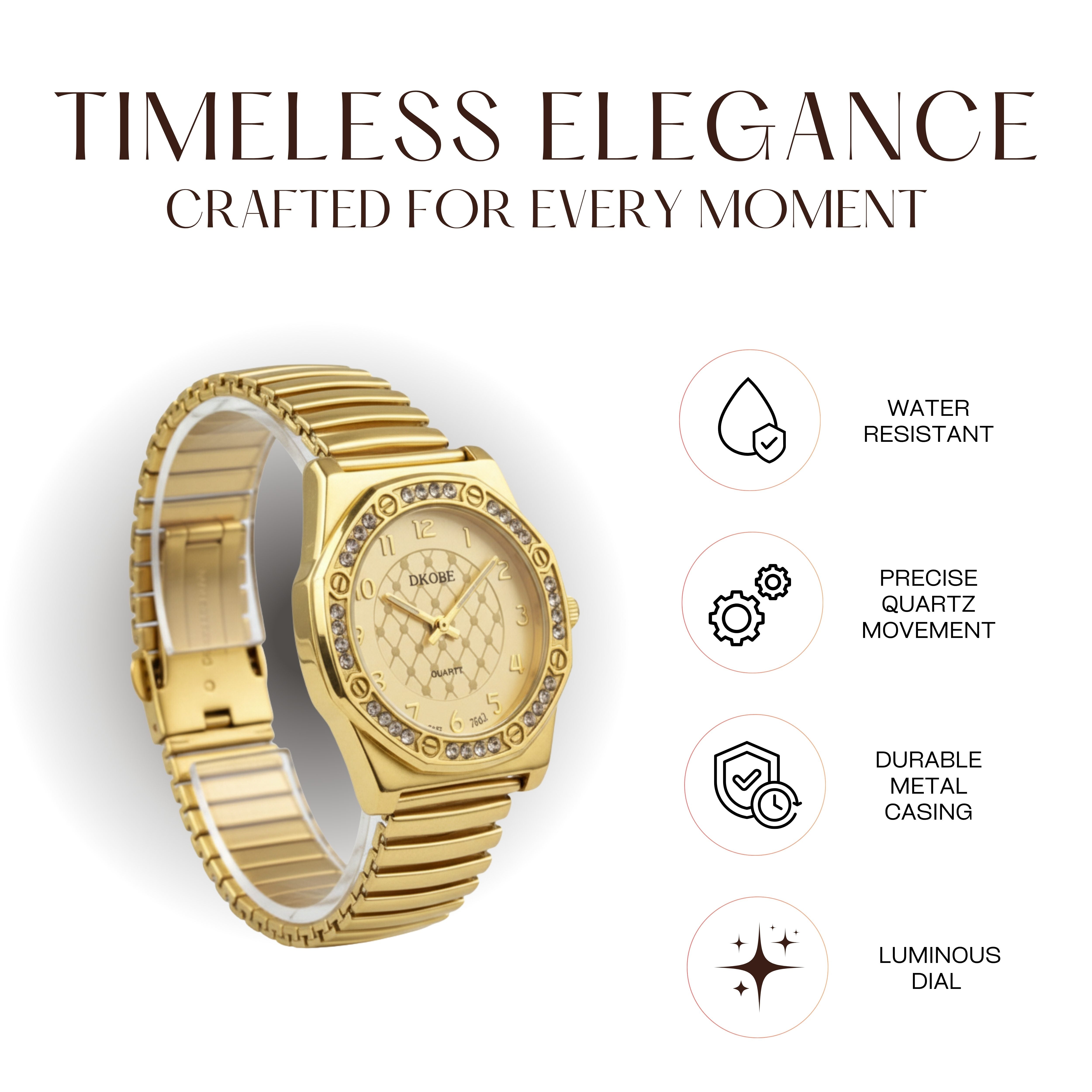 Edward Watches – Elegant Gold Dial Stainless Steel Watch for Women