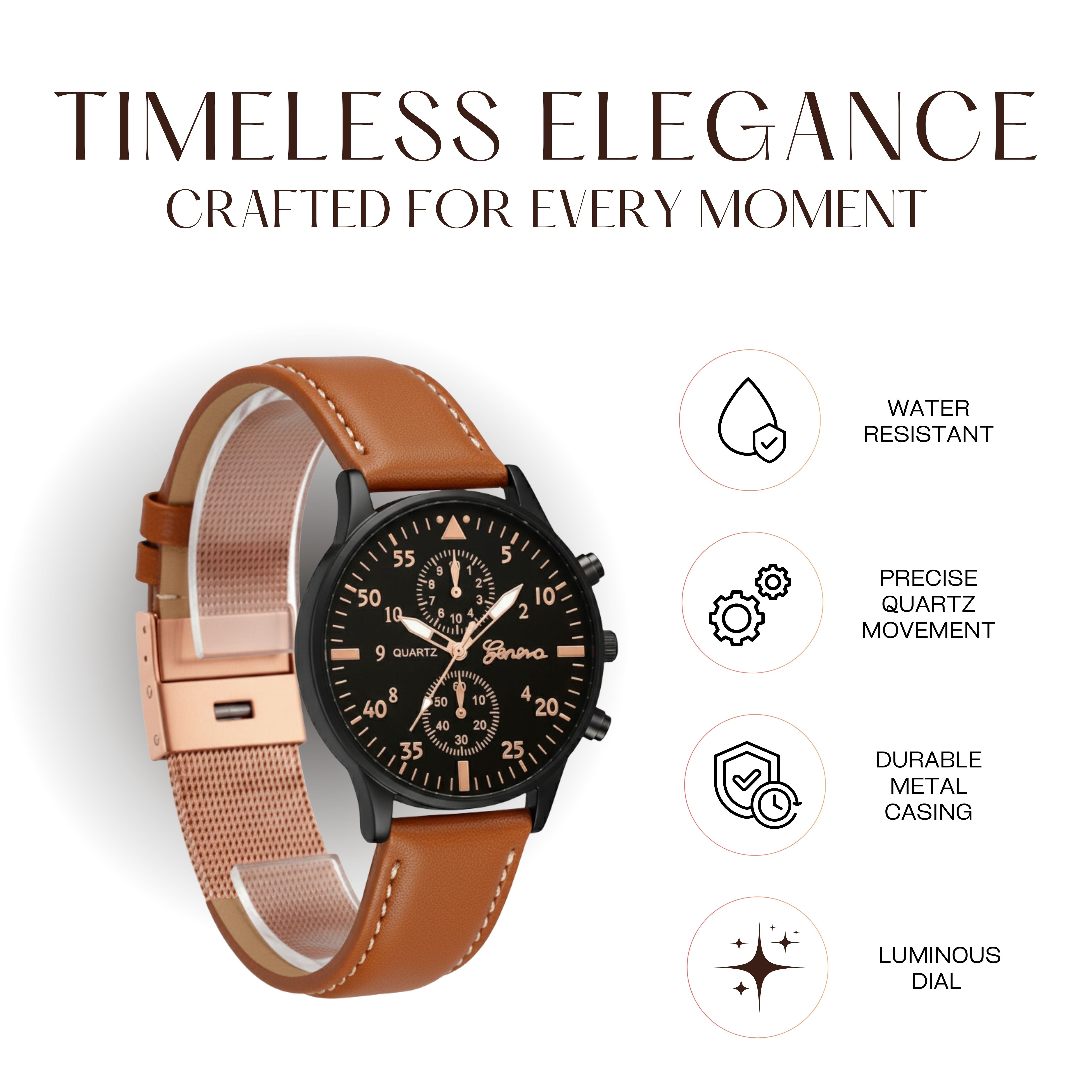 Edward Watches – Leather Watch & Bracelet Gift Bundle for Men