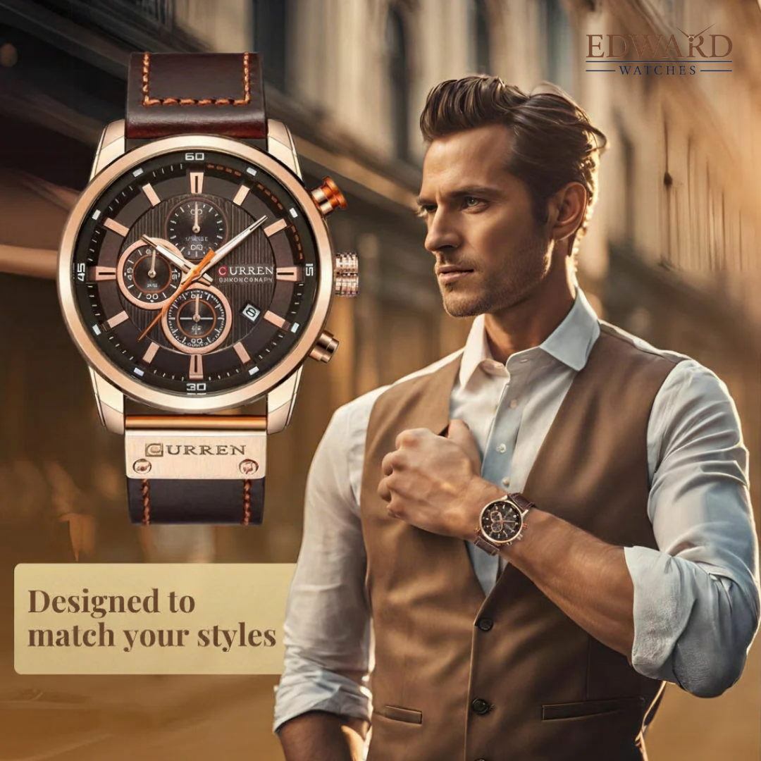 Elegant Quartz Watch with Leather Band