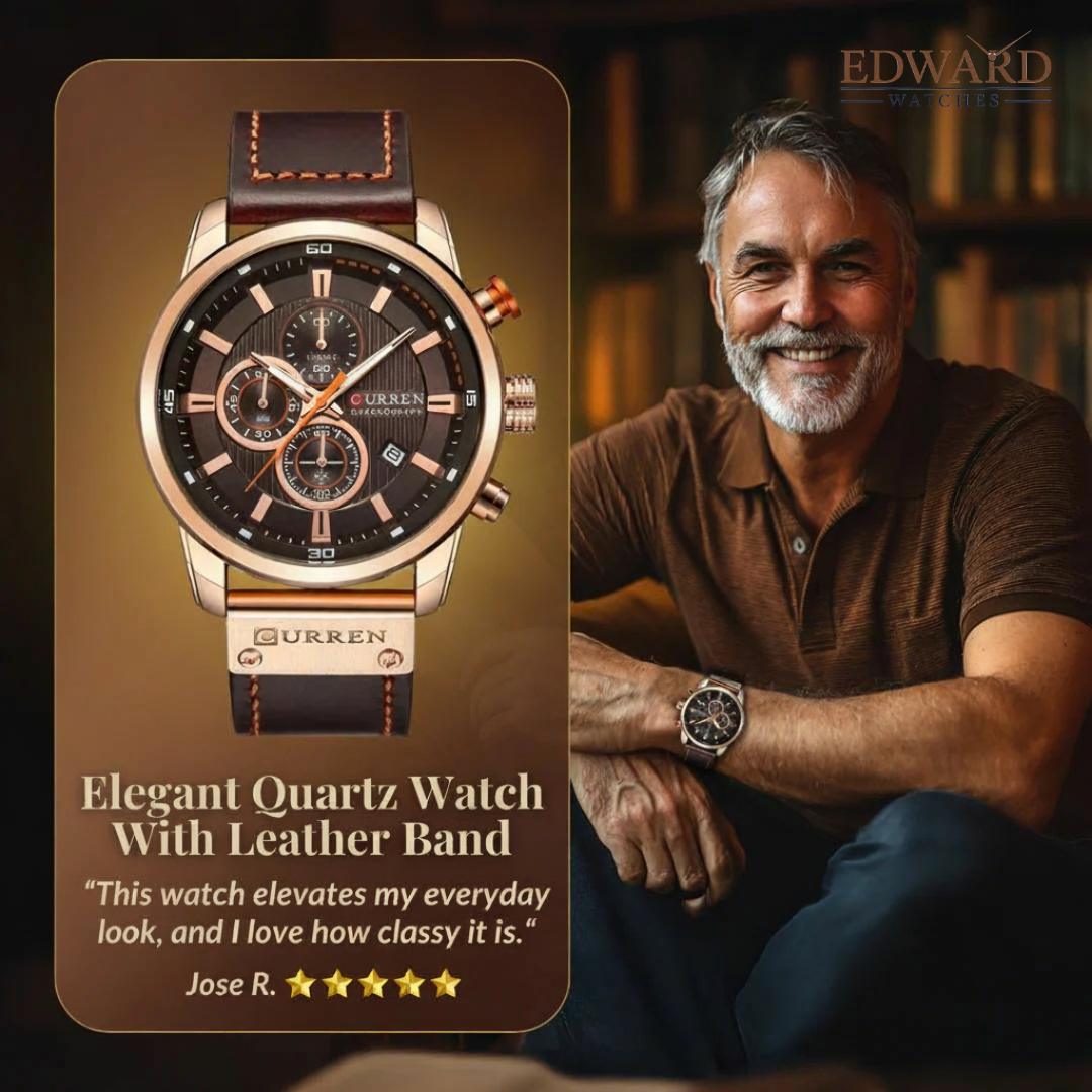 Elegant Quartz Watch with Leather Band
